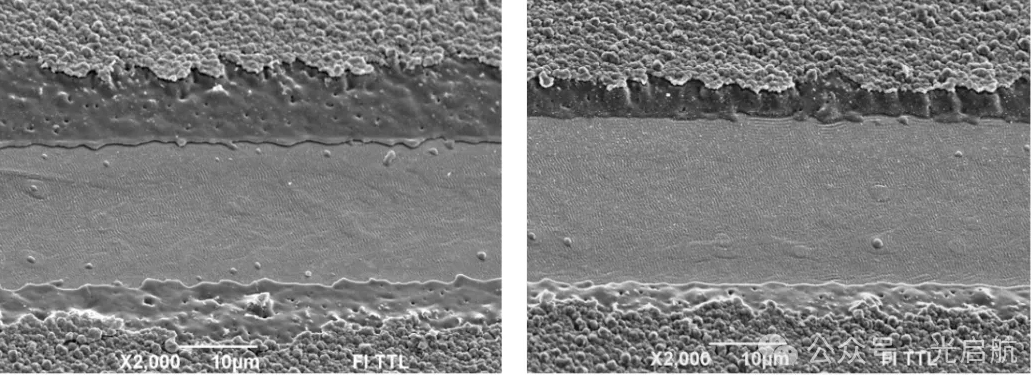 高斯光斑（左）和匀化光斑（右）加工后表面形貌